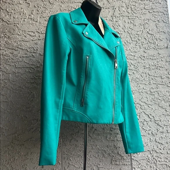 Levi's Moto Turquoise Leather Jacket-size Small, used once with a tag - Picture 11 of 16